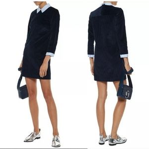 Sandro Blue Corduroy Mini Dress with Cuffed Sleeves and Collar